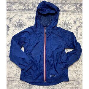 L.L.Bean Kids Blue Hooded Lightweight Windbreaker Jacket Size 8 Nylon Zip Pocket